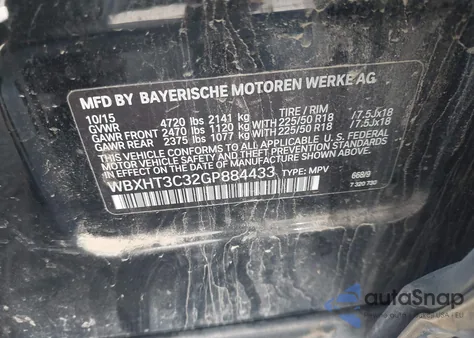 2016 BMW X1 xDrive28I из США, поврежденный, VIN WBXHT3C32GP884433